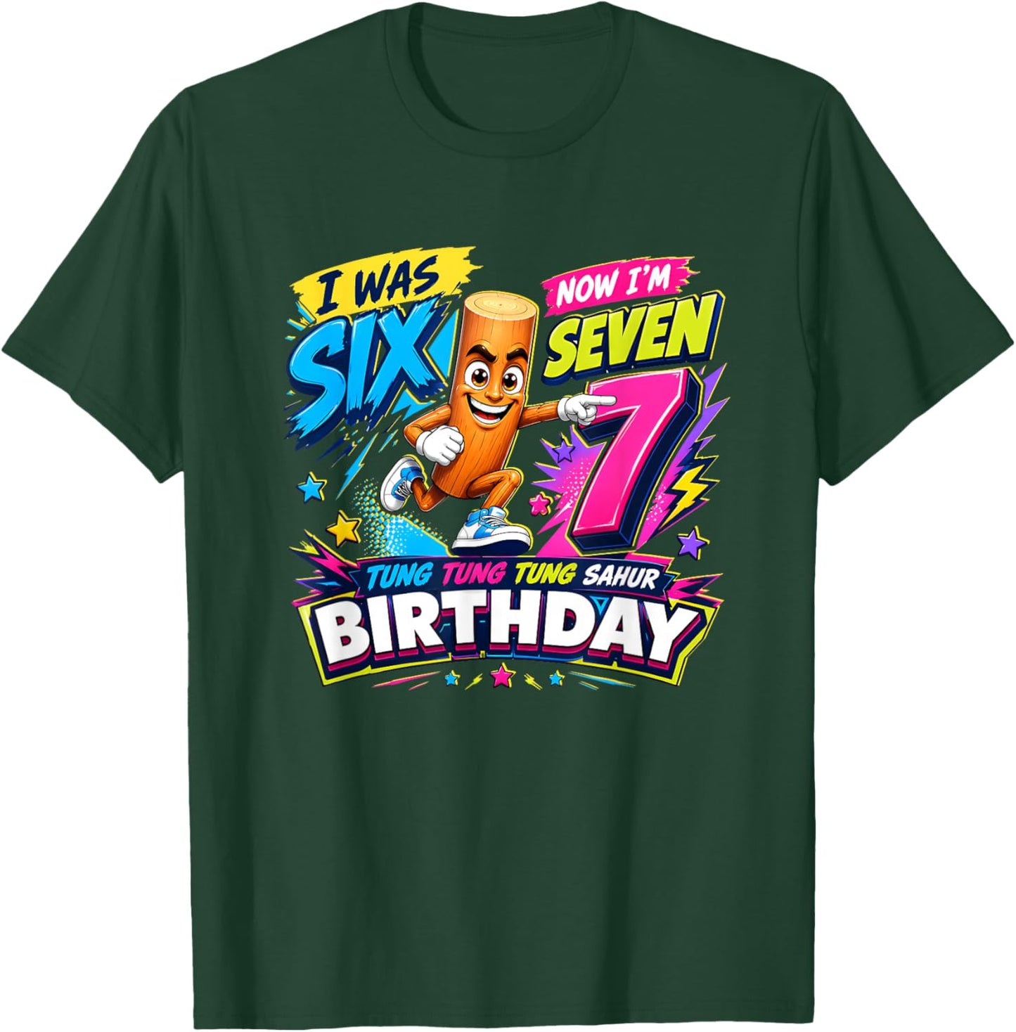 I was 6 Now I'm 7 Birthday Boys Kids 67 Tung Tung Sahur T-Shirt - T-Shirt | Forest