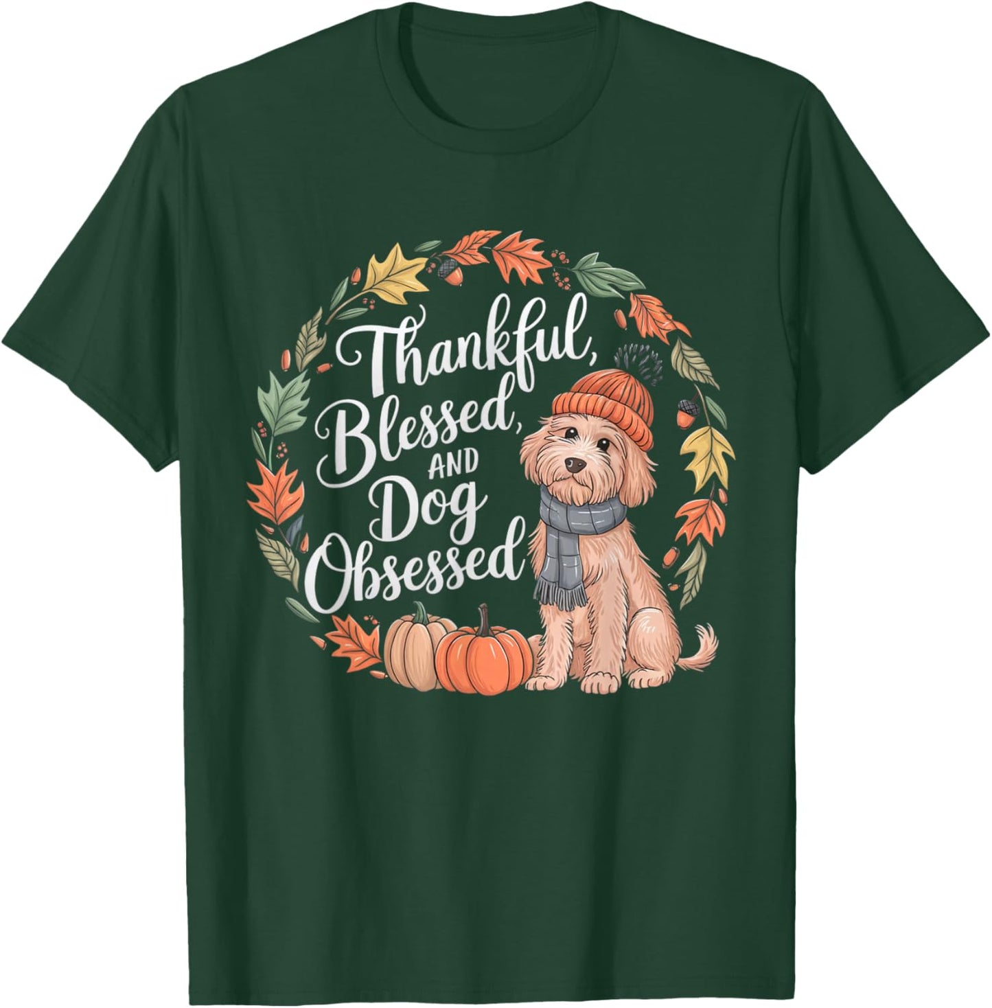 Goldendoodle Thanksgiving Pumpkin Dog Fall Leaf Autumn T-Shirt - T-Shirt | Forest