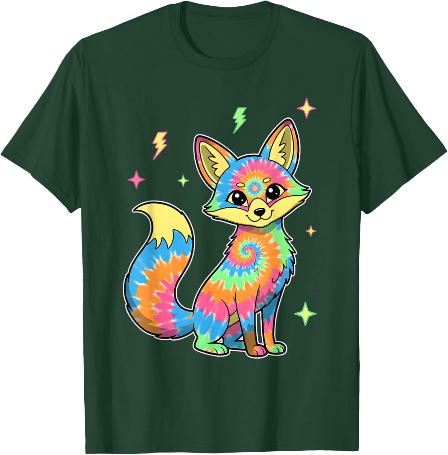 Tie Dye Fox Illustration Colorful Psychedelic Animal T-Shirt - T-Shirt | Forest