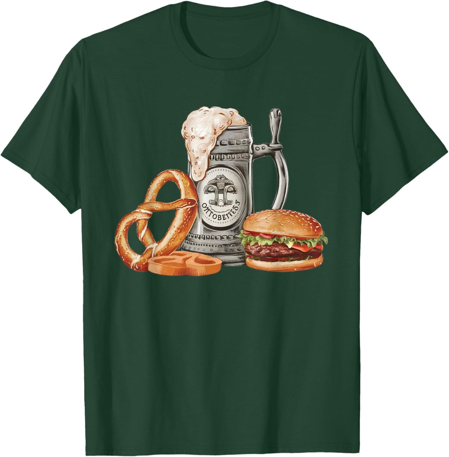Oktoberfest Beer Mug with Pretzel and Burger, Festive Bavar T-Shirt - T-Shirt | Forest