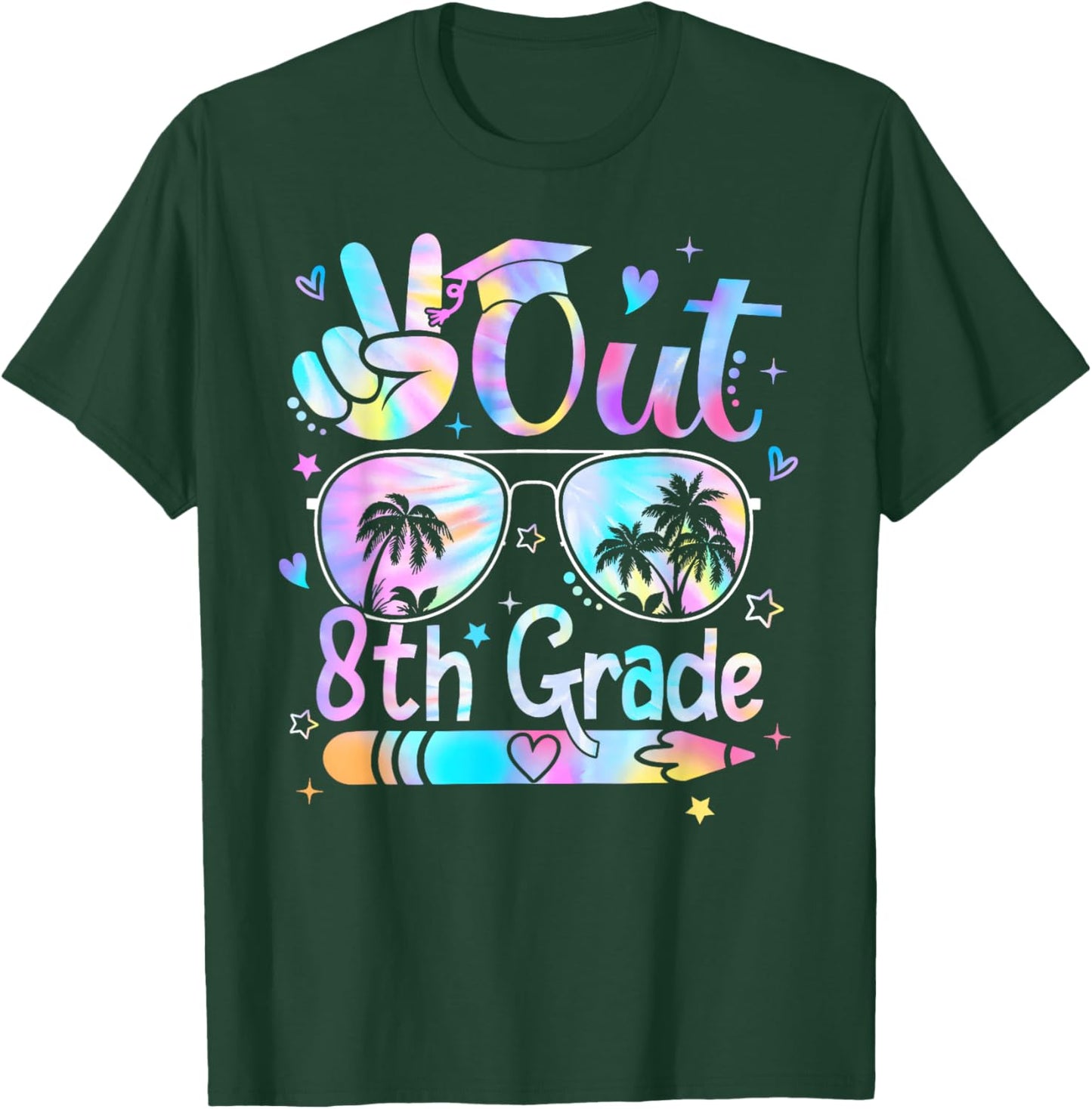 Peace Out Eighth Grade Cute Tie Dye Last Day Of 8th Grade T-Shirt - T-Shirt | Forest