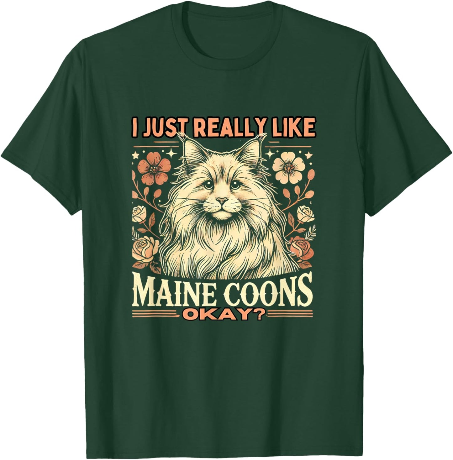 Maine Coon Gifts Maine Coon Lover -Adults Kids Cat Lovers Black Small Modern Classic Round Collar Short Sleeve Classic Fit Lightweight T-Shirt - T-Shirt | Forest