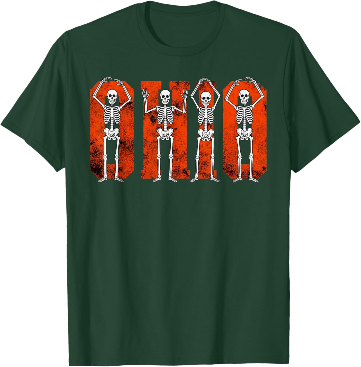 O-H-I-O State Funny Skeletons Ohio Vintage Halloween Team T-Shirt - T-Shirt | Forest