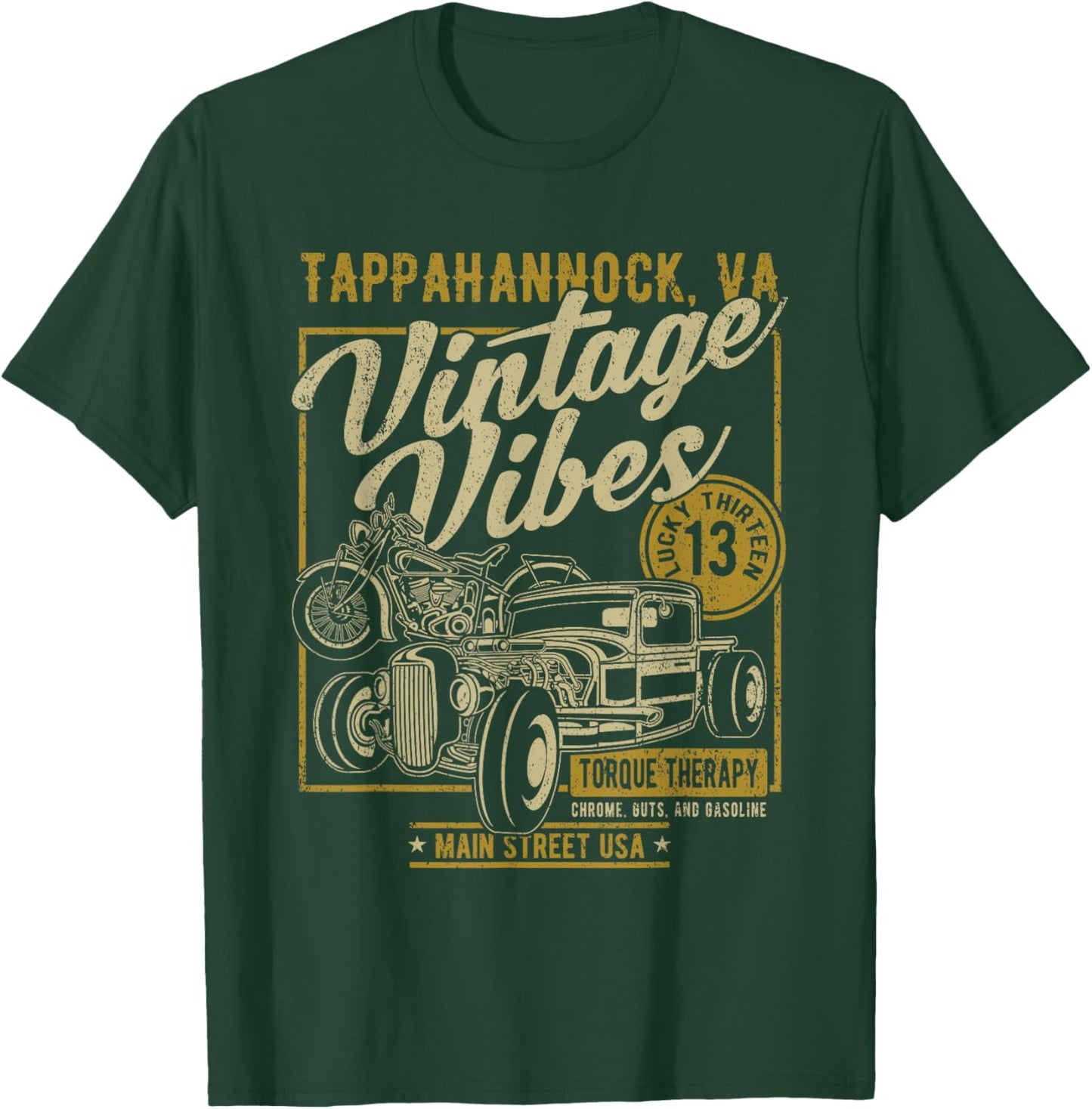 Tappahannock Virginia USA Vintage Hotrod Motorcycle Design T-Shirt - T-Shirt | Forest