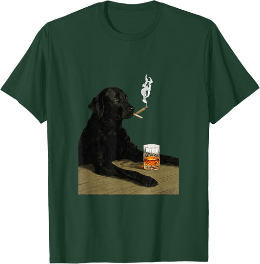 Funny Black Lab Whiskey Cigar Vintage Dog Humor T-Shirt - T-Shirt | Forest