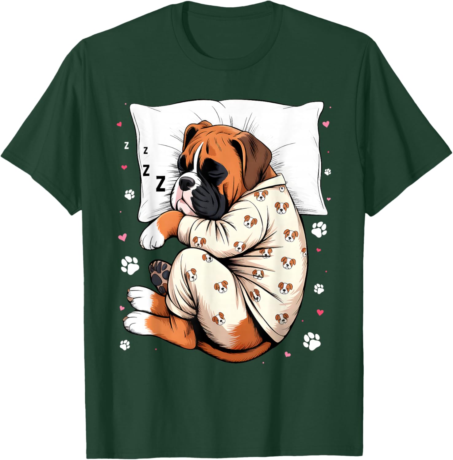 Funny Sleepy Boxer Dog Pajama Men Women Kids T-Shirt - T-Shirt | Forest