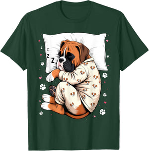 Funny Sleepy Boxer Dog Pajama Men Women Kids T-Shirt - T-Shirt | Forest