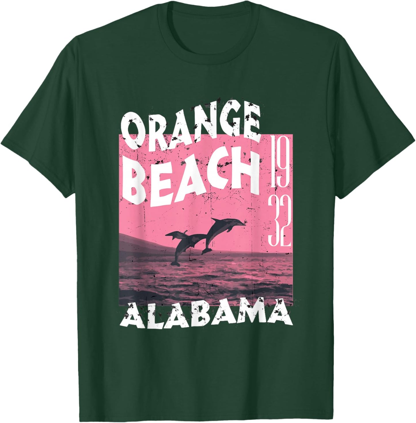 Dolphin In Orange Beach Alabama Vintage Distressed T-Shirt - T-Shirt | Forest