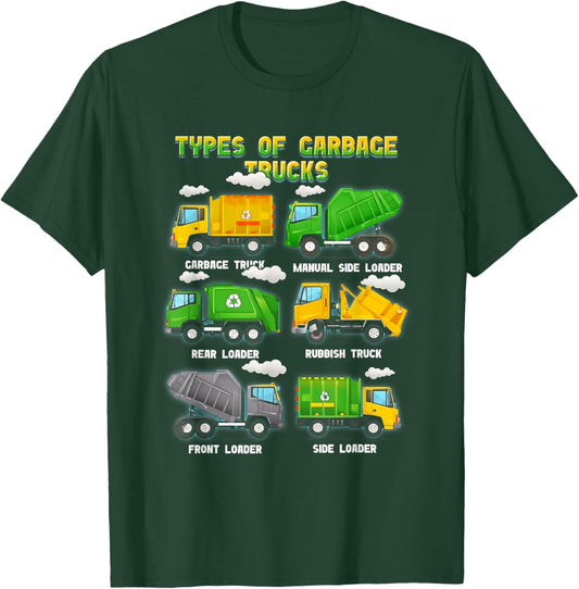 Types Of Garbage Truck Kids Boys Adult TrashTruck Vehicle T-Shirt - T-Shirt | Forest