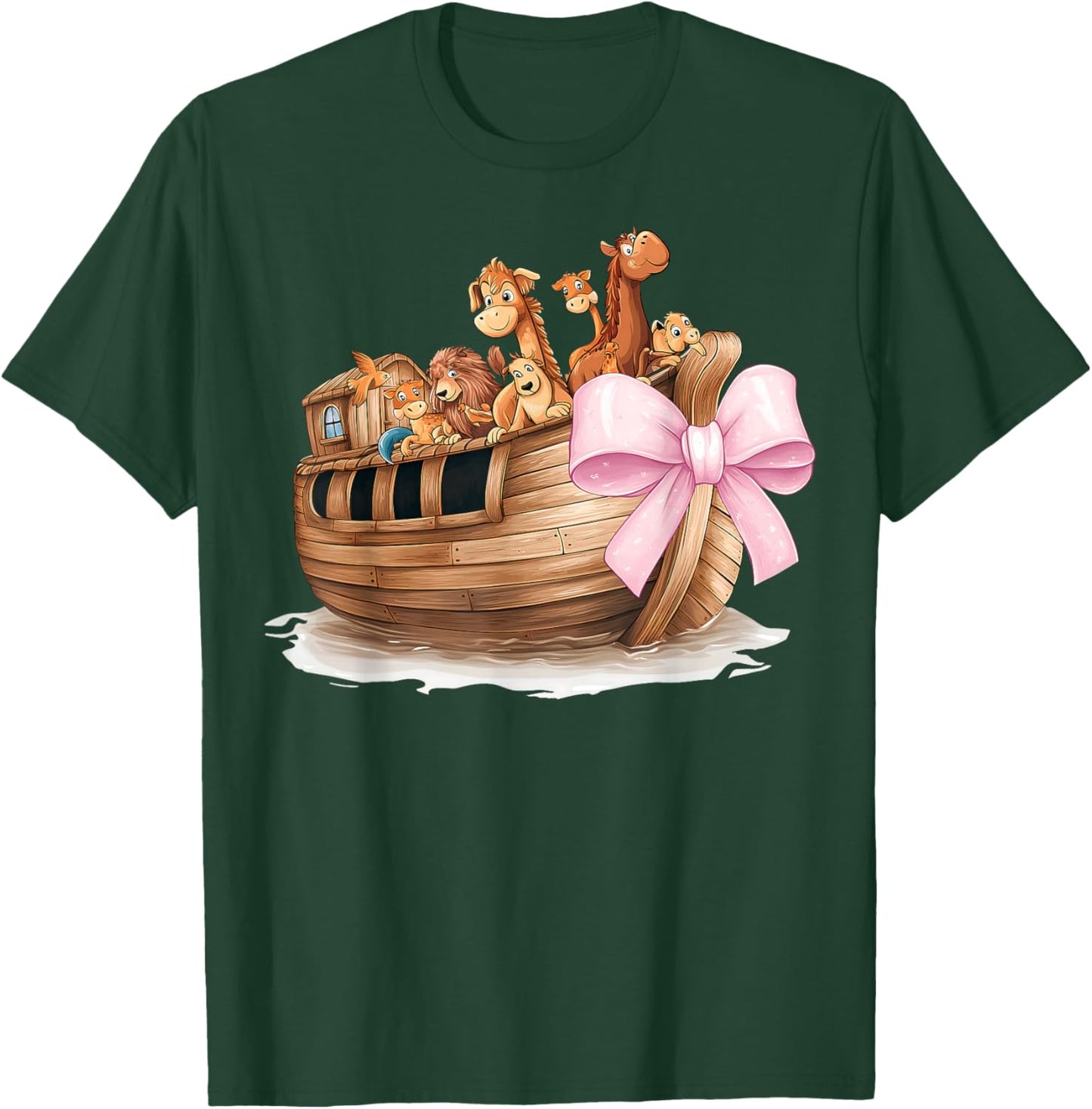 Coquette Bow Noah's Ark Christian Animals Girl Mom Pink T-Shirt - T-Shirt | Forest