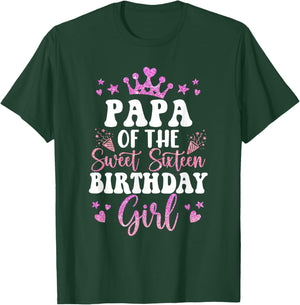 Papa of The Sweet Sixteen Bday Girl 16th Pink Crown T-Shirt - T-Shirt | Forest