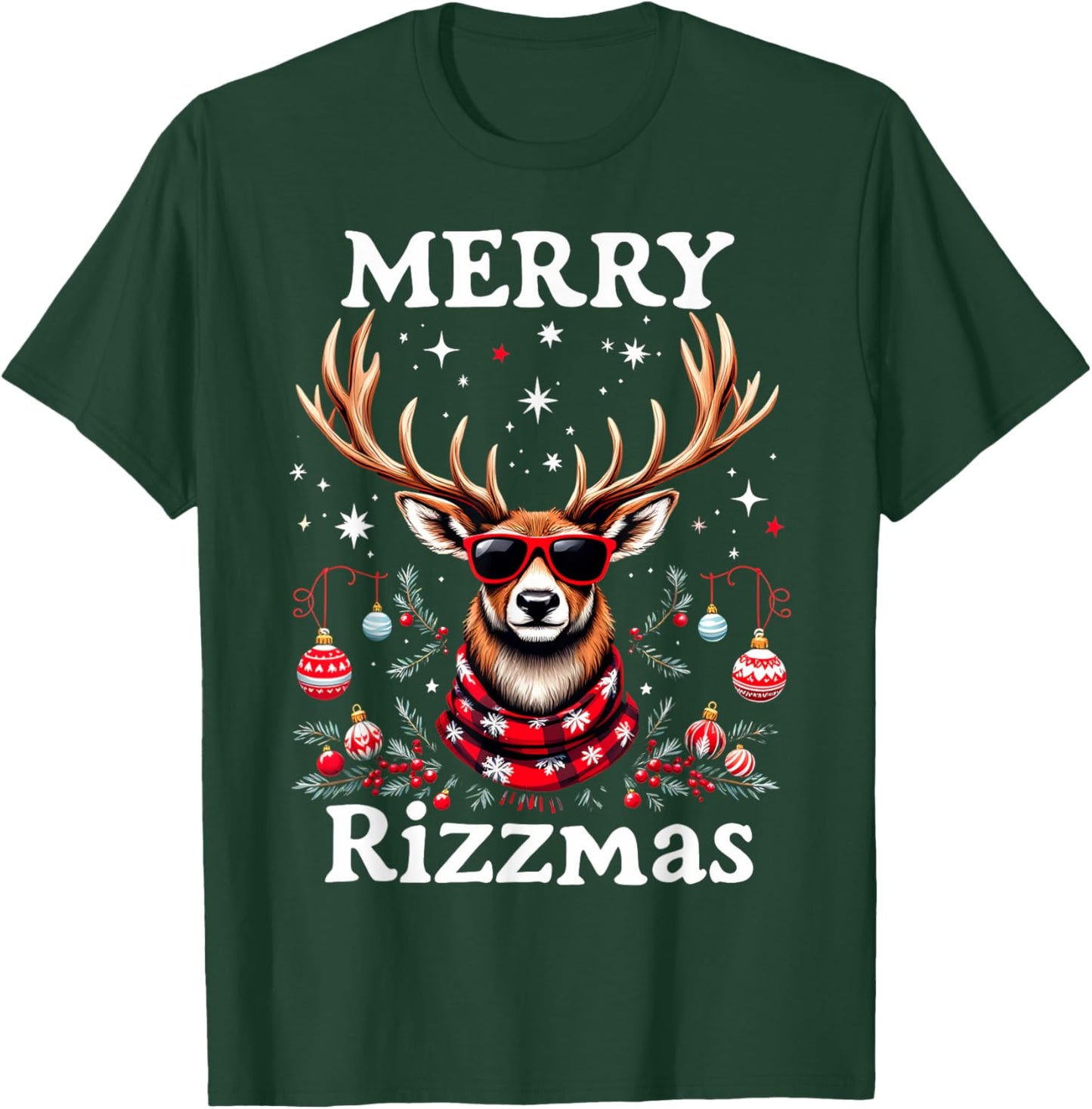 Merry Rizzmas Funny Christmas Reindeer Holiday T-Shirt - T-Shirt | Forest