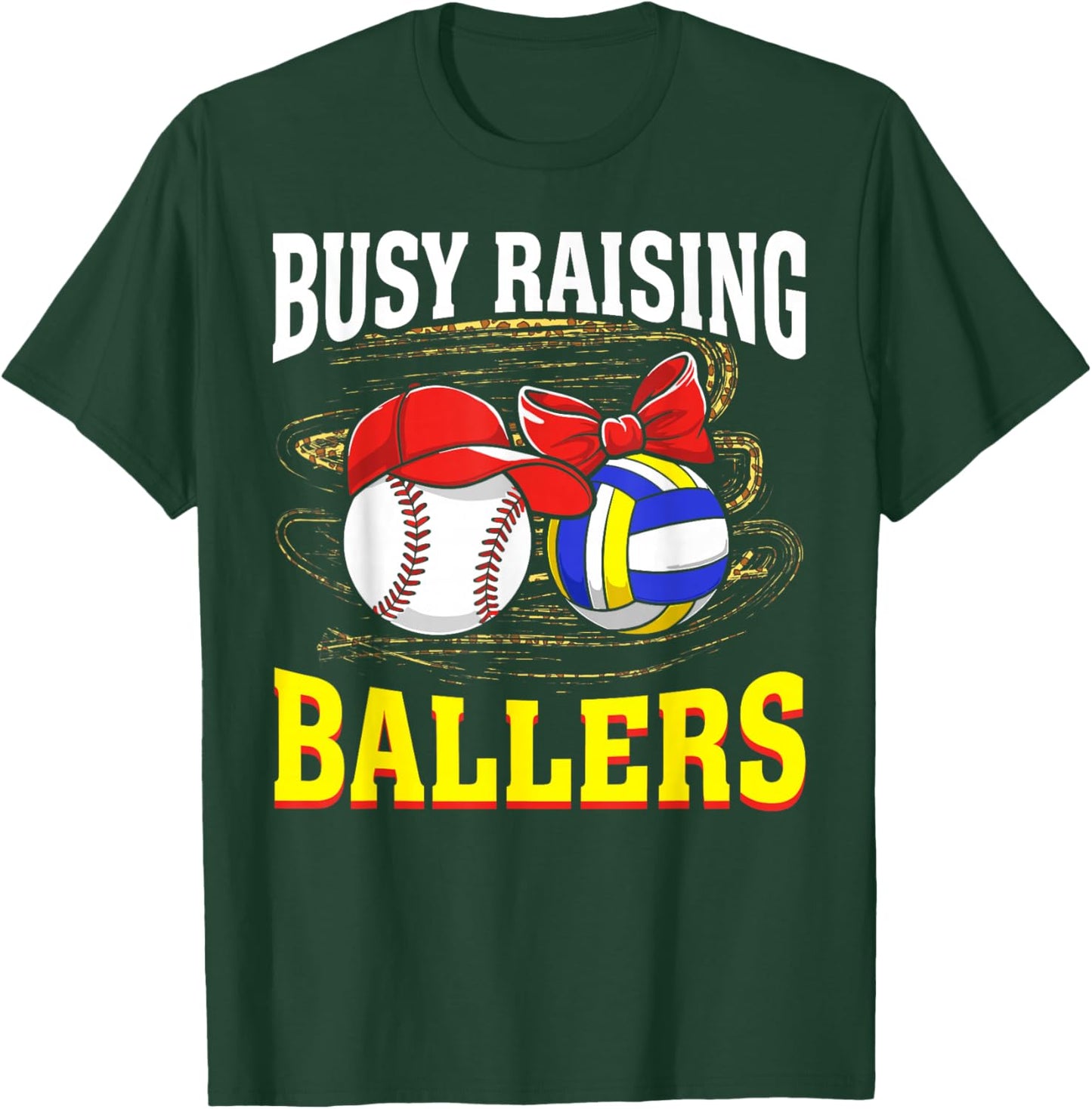 Busy Raising Ballers baseball volleyball mom leopard women T-Shirt - T-Shirt | Forest