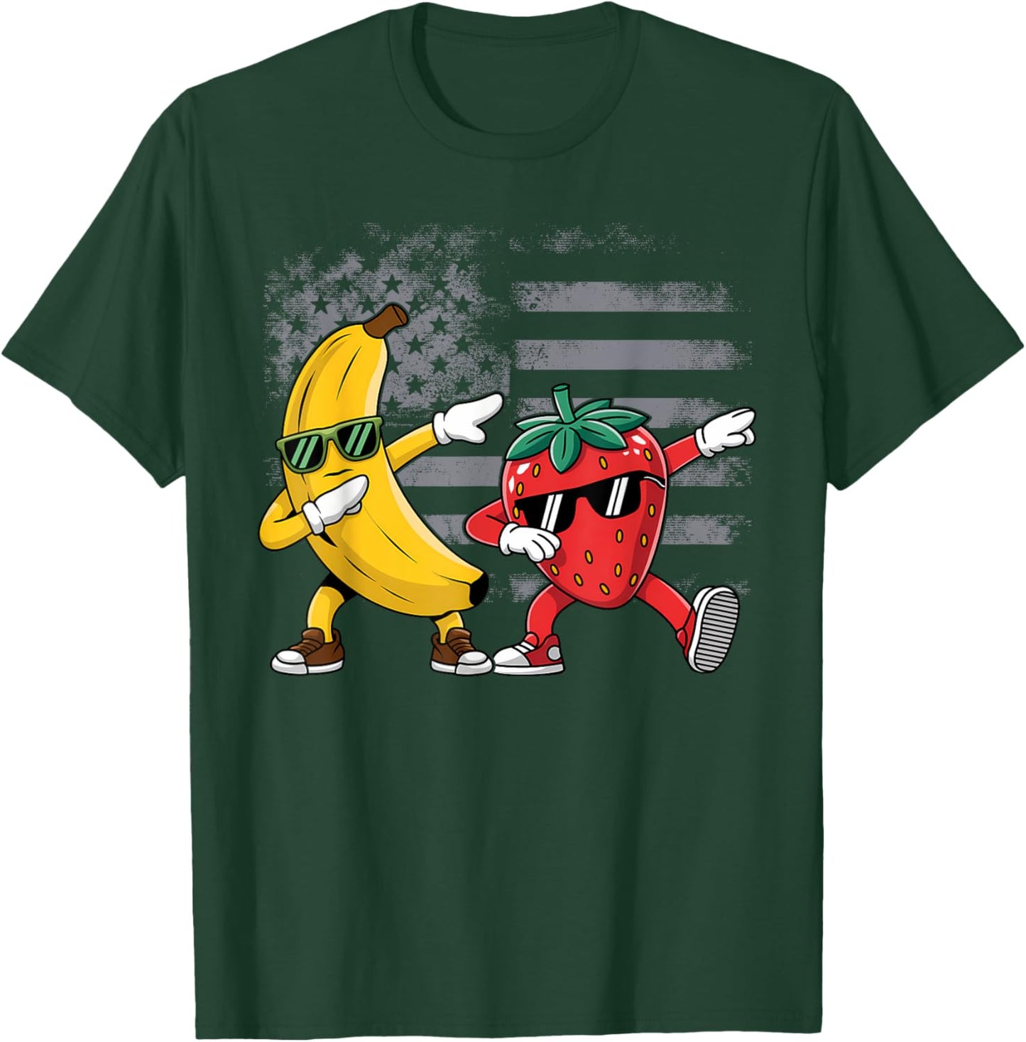 Dabbing Yellow Banana & Strawberry Funny Fruit Dab Dancing T-Shirt - T-Shirt | Forest