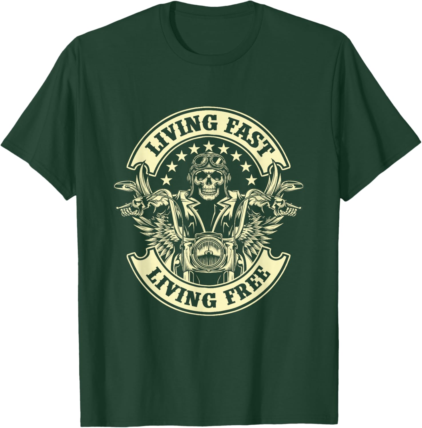 Living Fast Living Free - Biker Motorcycle Motorcycling T-Shirt - T-Shirt | Forest