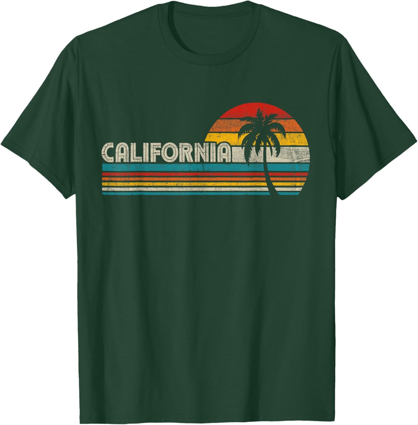 Vintage California Sunset Palm Trees Summer Vacation Vibes T-Shirt - T-Shirt | Forest