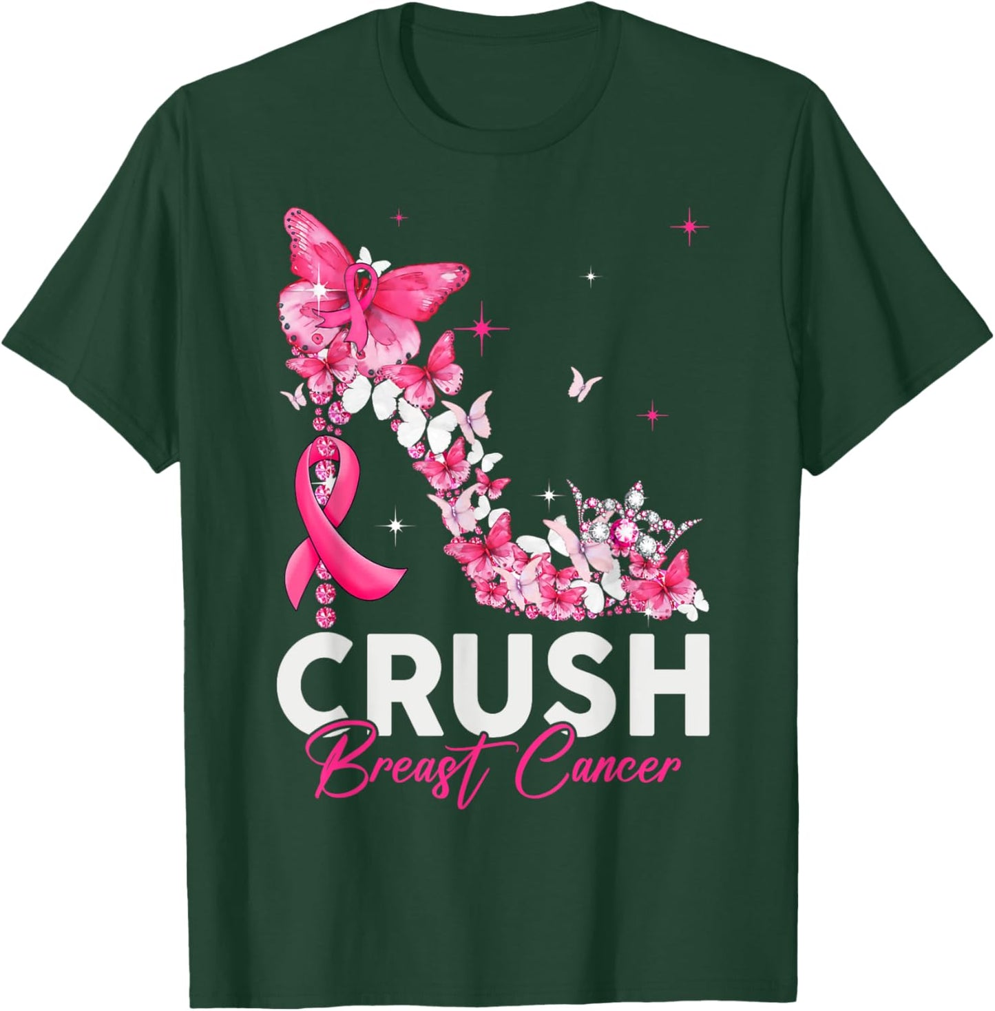 Crush Breast Cancer Awareness Bling Pink Ribbon T-Shirt - T-Shirt | Forest