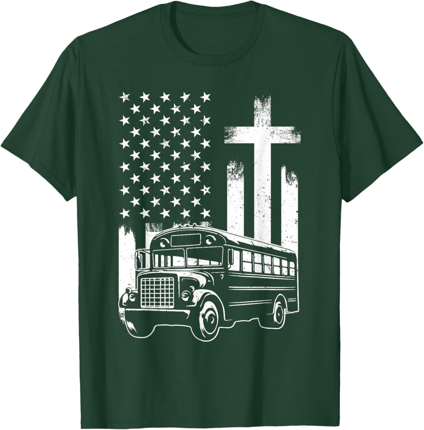 Bus Driver Patriotic Christian USA Flag School Bus Driver T-Shirt - T-Shirt | Forest