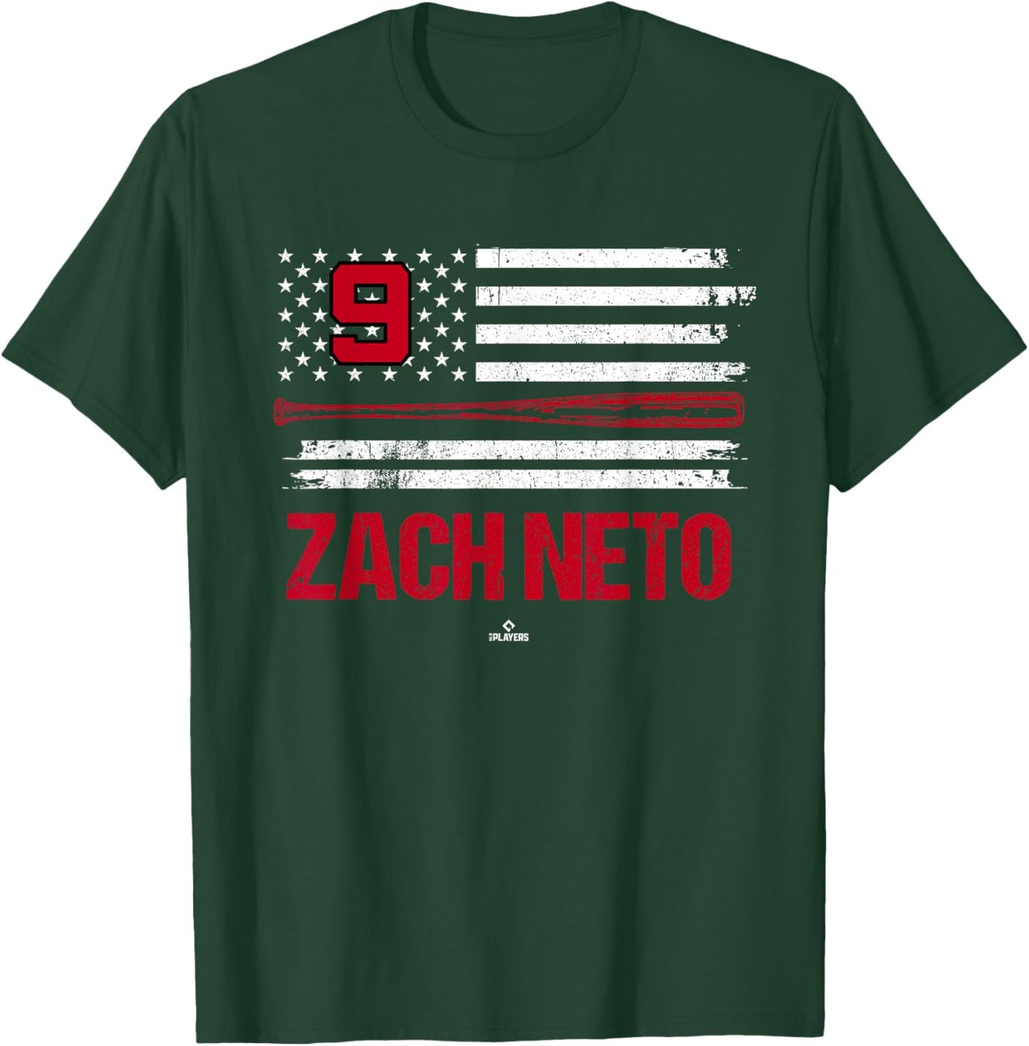 USA Flag Bat Zach Neto Los Angeles Baseball MLBPA T-Shirt - T-Shirt | Forest