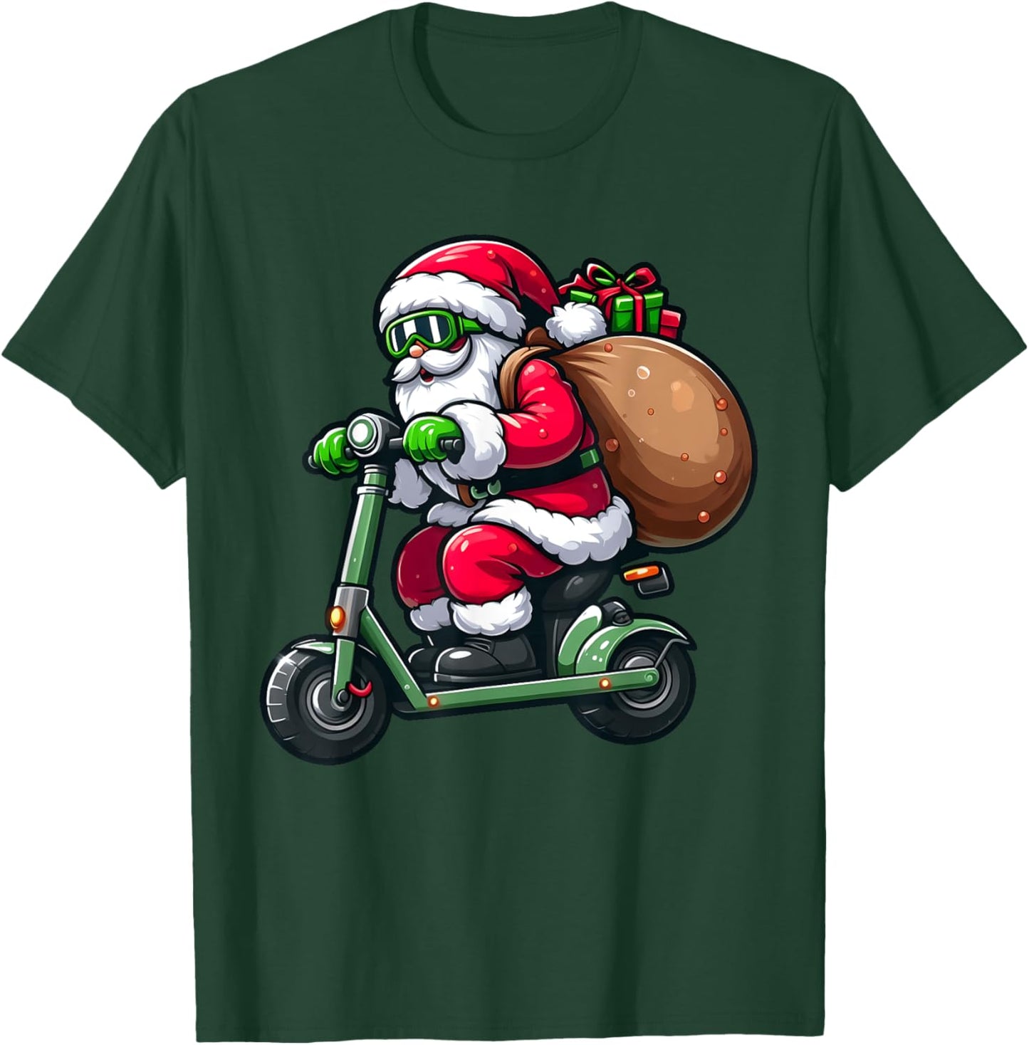 Cute Santa Claus Driving Scooter Christmas Pajama Boys Kids T-Shirt - T-Shirt | Forest