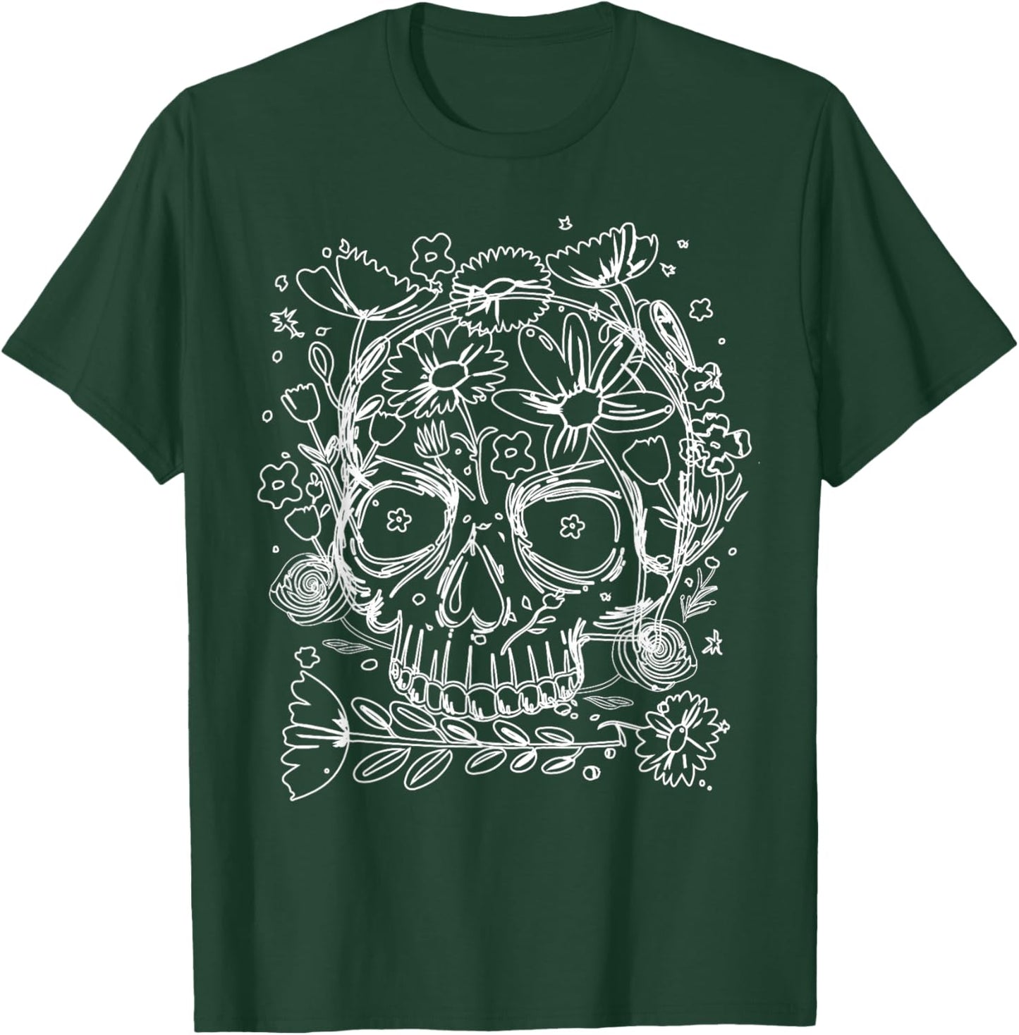 Skull Wildflower Herbal Floral Plants T-Shirt - T-Shirt | Forest
