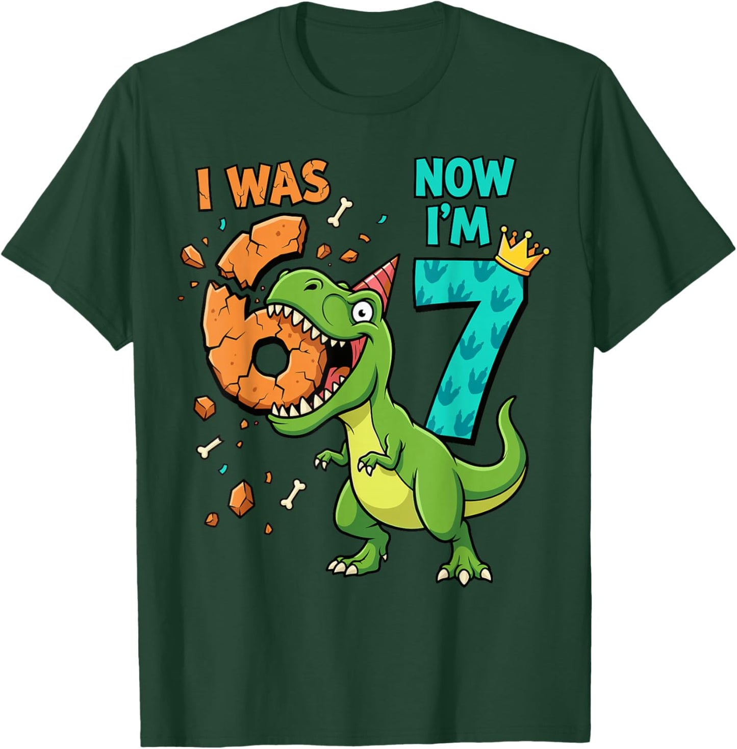 I was 6 Now I'm 7 T-Rex 7th Birthday 6 7 Birthday Boys T-Shirt - T-Shirt | Forest