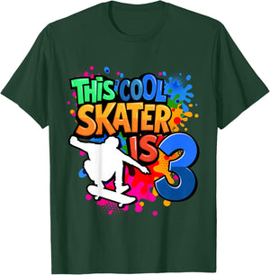 3rd Birthday Skateboard - This Cool Skater is 3 Years Old T-Shirt - T-Shirt | Forest