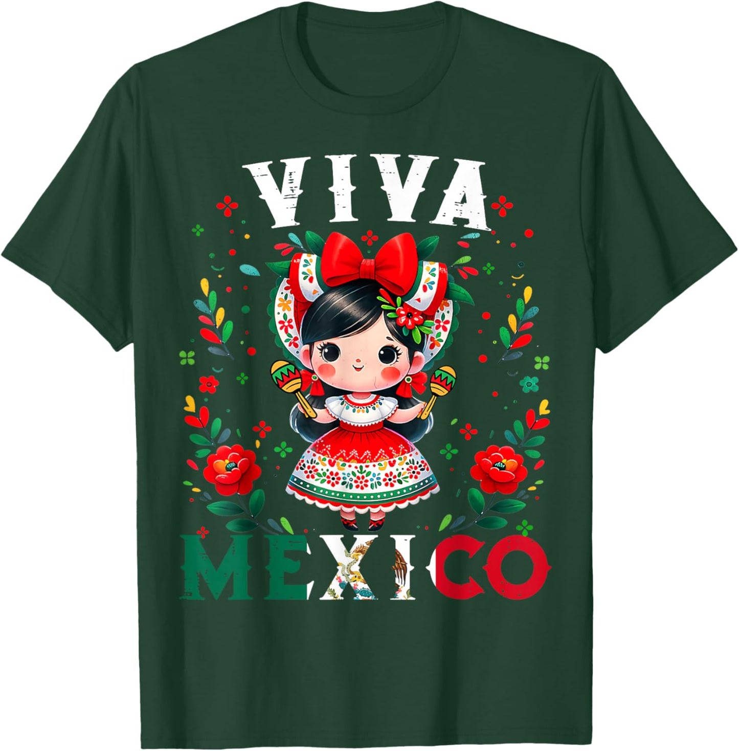 Viva Mexico Flag Mexican Independence Day Girls Kids T-Shirt - T-Shirt | Forest