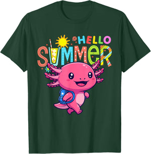 Hello Summer Funny Axolotl Last Day of School Axolotl Kids T-Shirt - T-Shirt | Forest