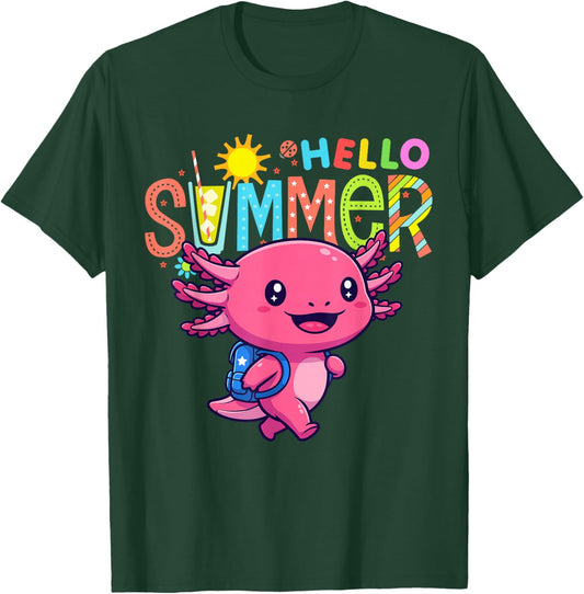 Hello Summer Funny Axolotl Last Day of School Axolotl Kids T-Shirt - T-Shirt | Forest