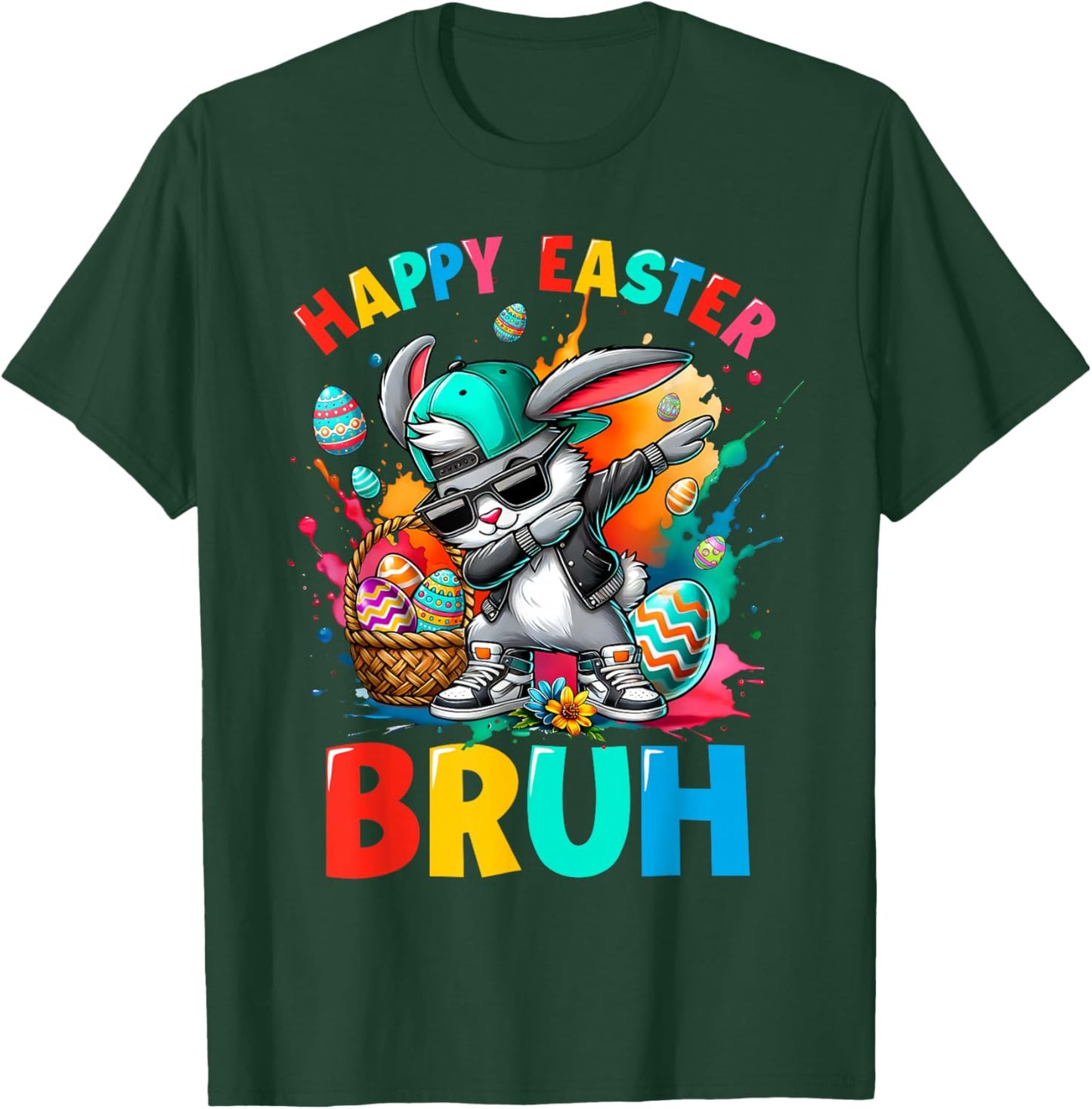 Dabbing Bunny Sunglasses Rabbit Eggs Happy Easter Bruh Funny T-Shirt - T-Shirt | Forest