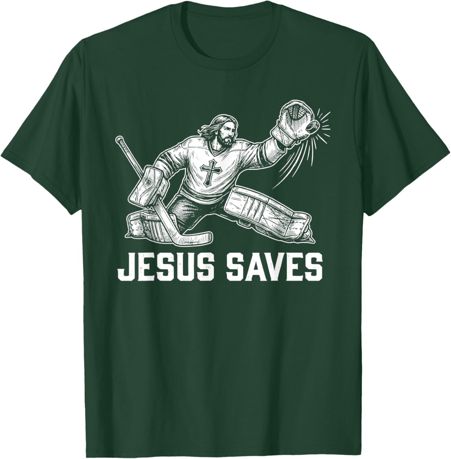 Funny Jesus Saves Hockey Goalie Sport Religious Christian T-Shirt - T-Shirt | Forest