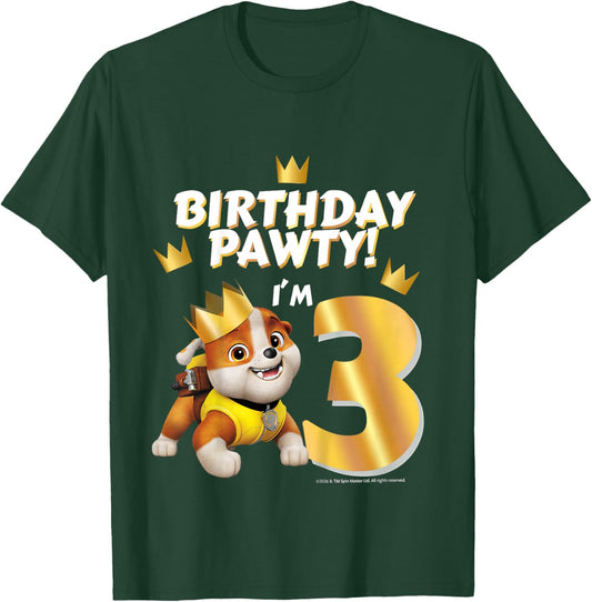 Official Paw Patrol Rubble Birthday Pawty I'm 3 Party T-Shirt - T-Shirt | Forest