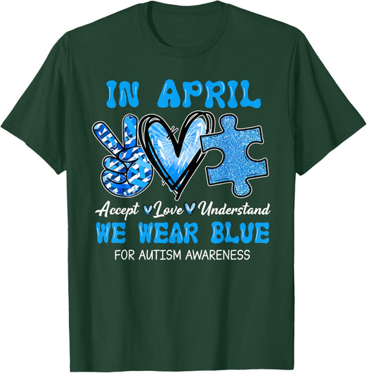 We Wear Blue Autism Awareness Accept Understand Love Puzzle T-Shirt - T-Shirt | Forest