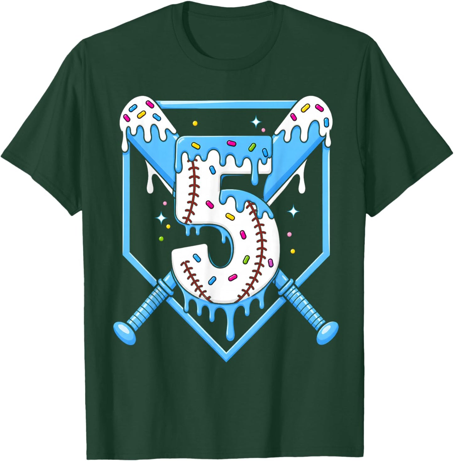5th Birthday Boy Baseball Ice Cream Drip 5 Year Old Party T-Shirt - T-Shirt | Forest