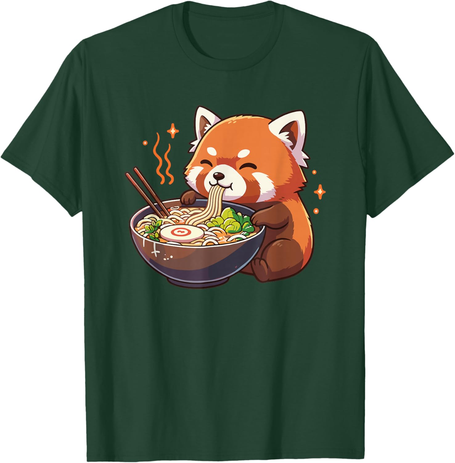 Red Panda with Noodles Ramen Kawaii Panda Red T-Shirt - T-Shirt | Forest