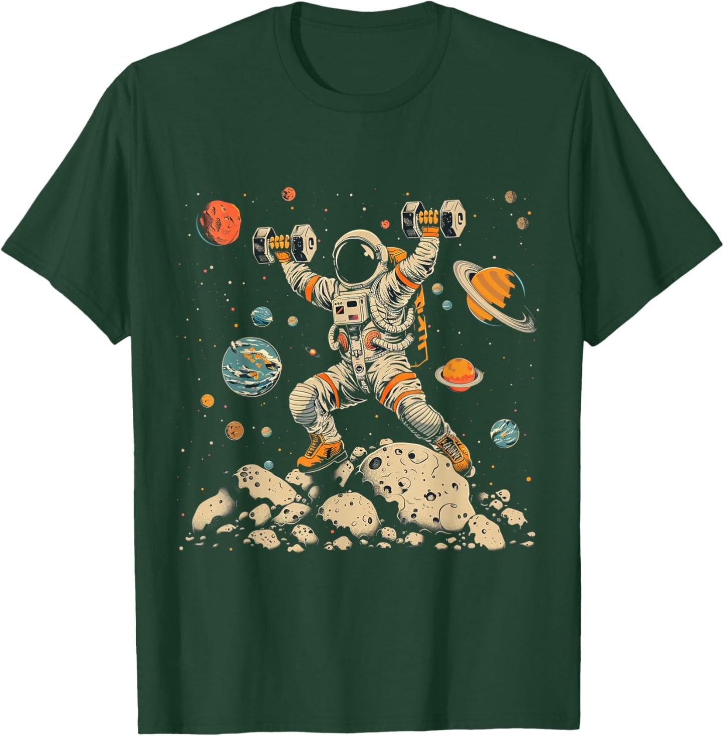 Funny Astronaut Space Weightlifting Fitness Gym Workout Men T-Shirt - T-Shirt | Forest