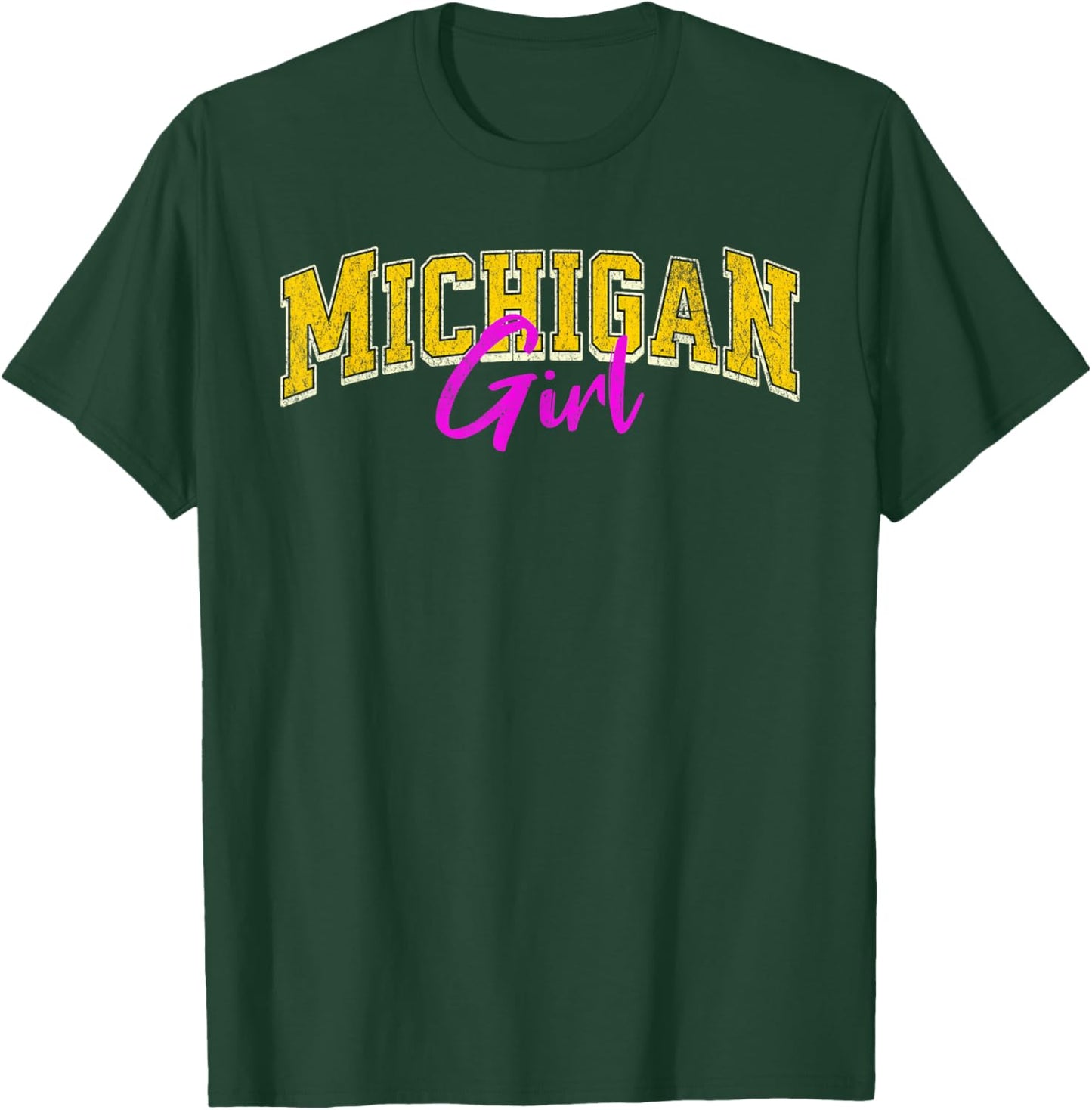 Vintage Michigan Girl Retro Pink Michigan Women and Girls T-Shirt - T-Shirt | Forest