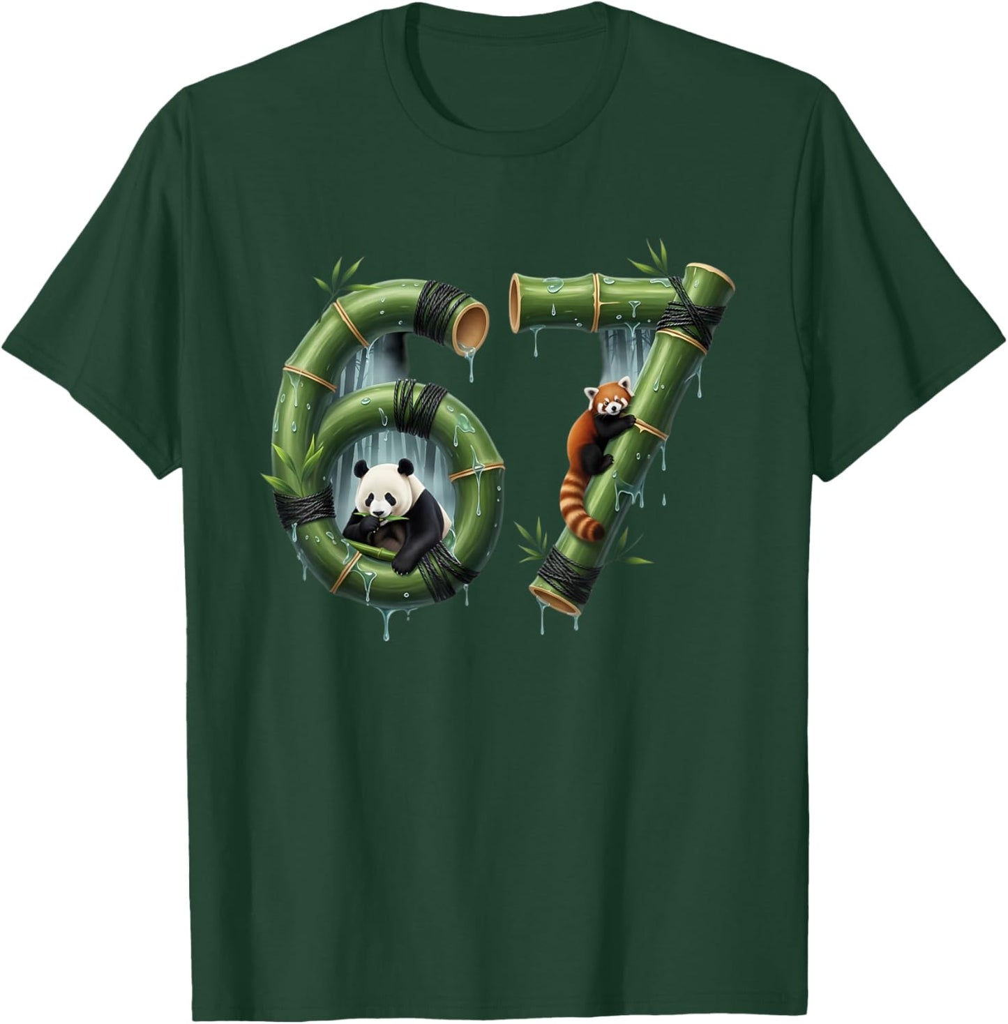 Six Seven Bamboo Design Panda Number 67 Jungle Art T-Shirt - T-Shirt | Forest