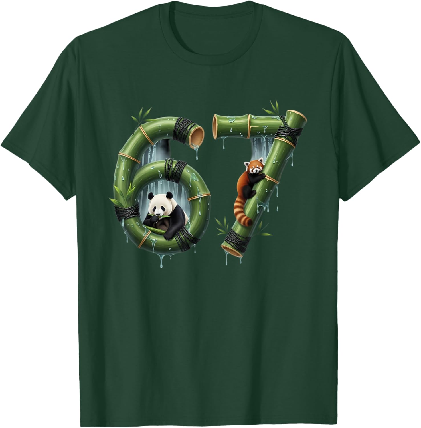 Six Seven Bamboo Design Panda Number 67 Jungle Art T-Shirt - T-Shirt | Forest