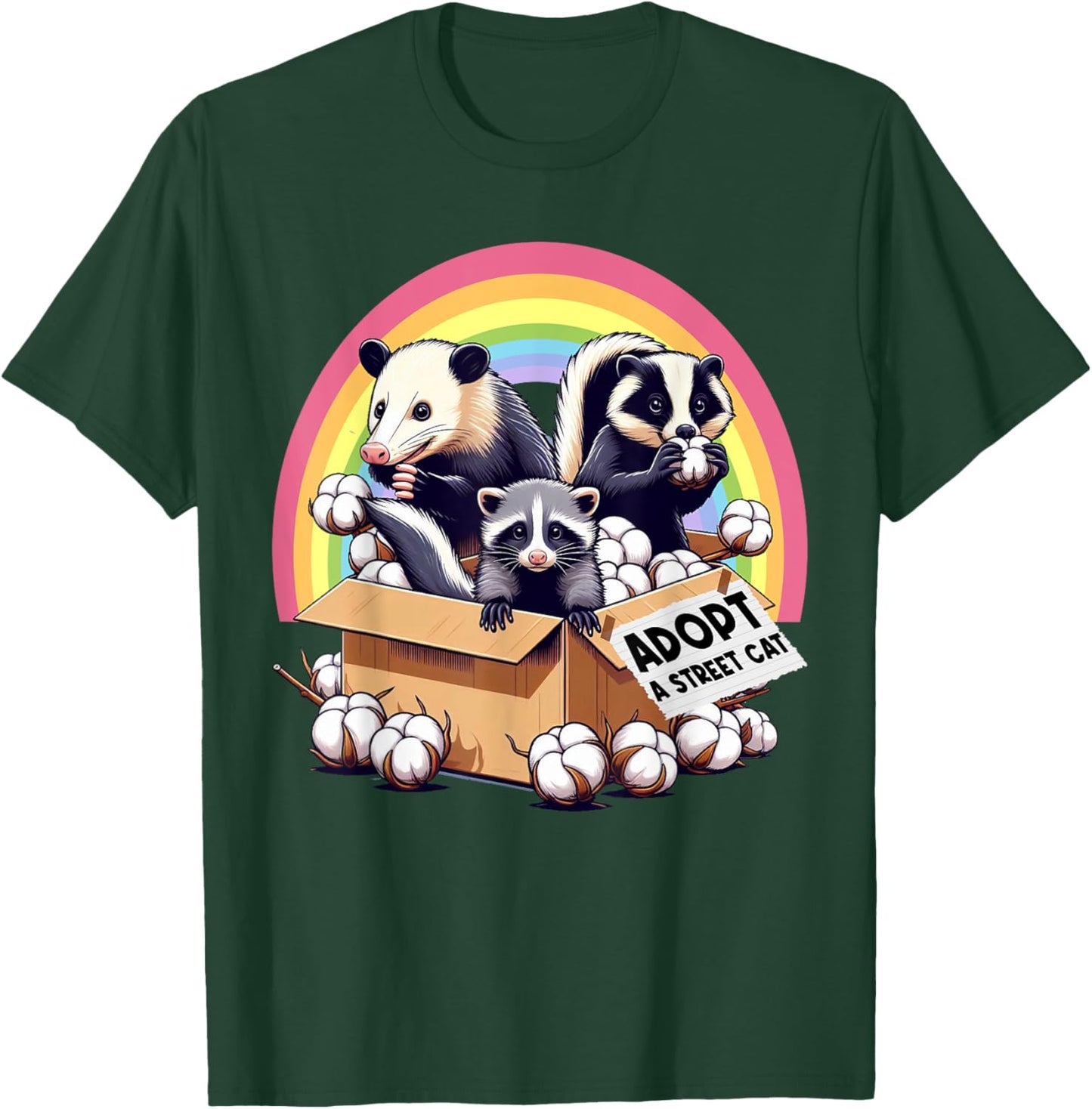 Adopt A Street Cat Funny Opossum Raccoon Skunk Vintage T-Shirt - T-Shirt | Forest