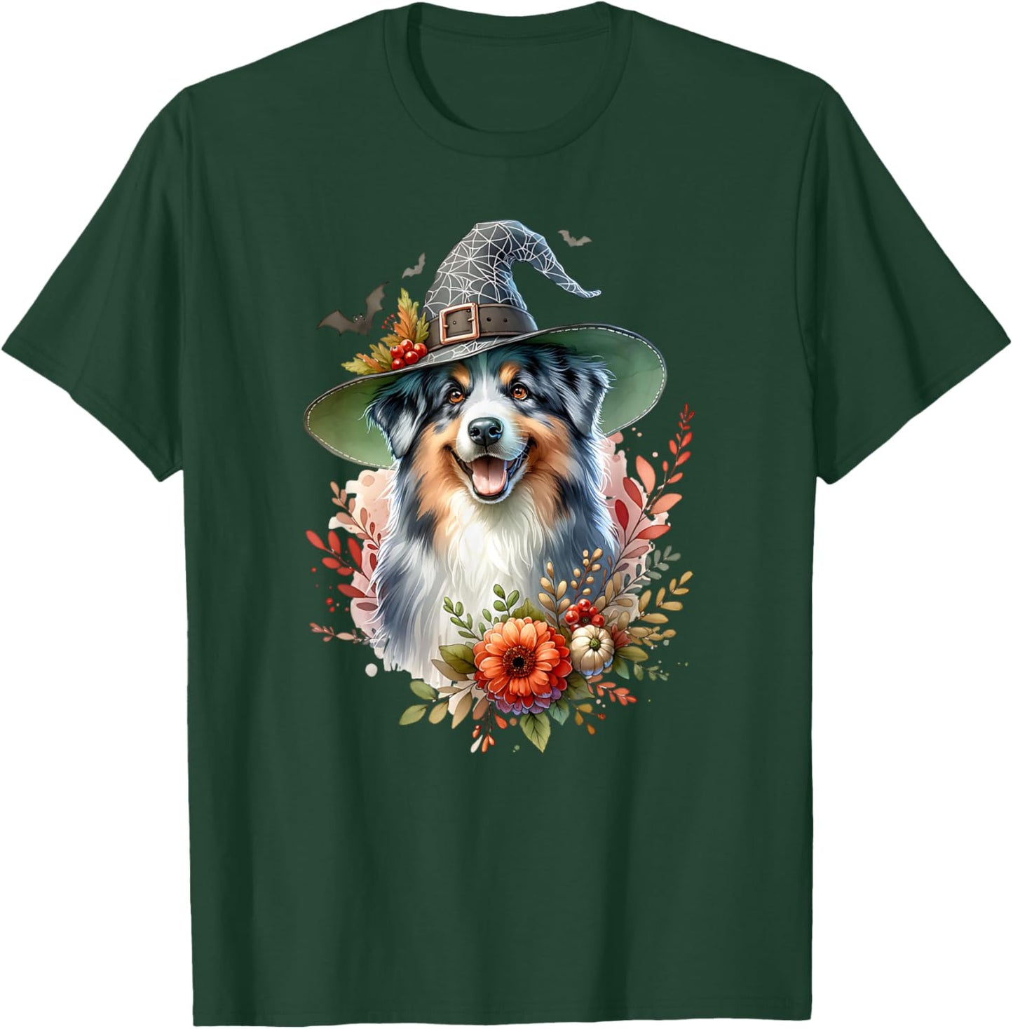 Australian Shepherd Dog Watercolor Artwork T-Shirt - T-Shirt | Forest