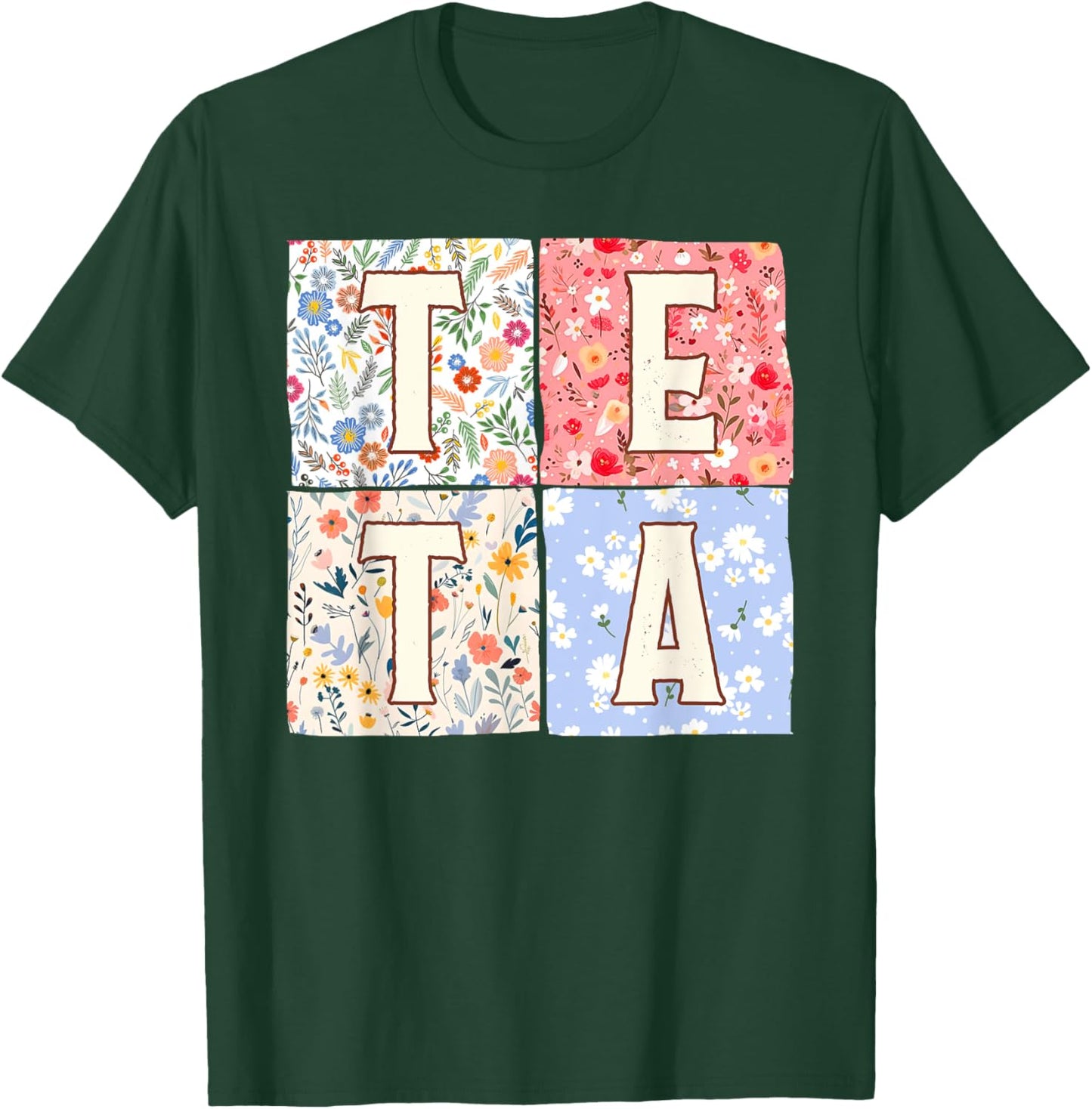 Teta Grandma Grandmother Mother's Day Boho Floral Flower T-Shirt - T-Shirt | Forest