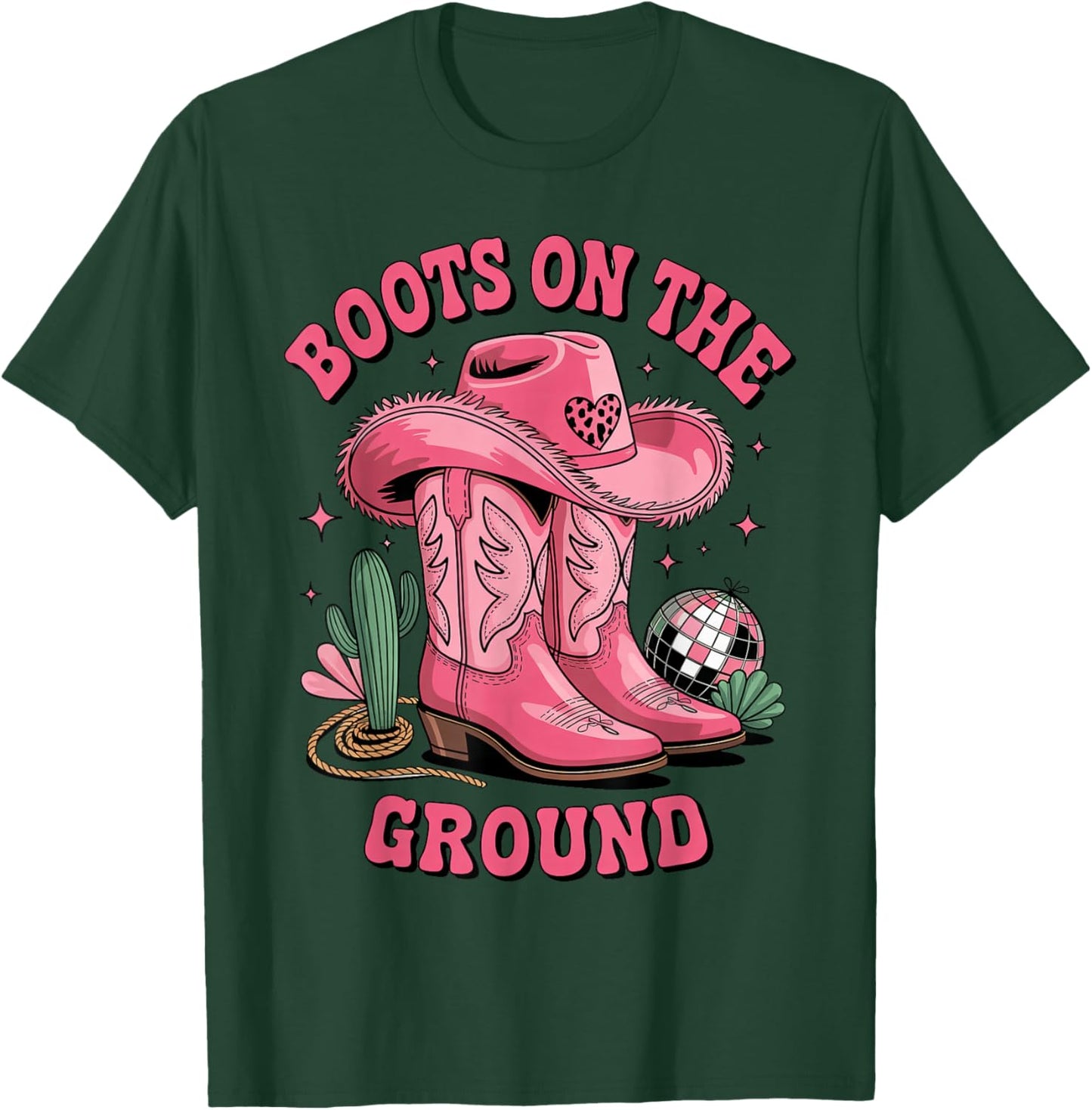 Pink Cowgirl Boots on Ground Retro Western Country Style T-Shirt - T-Shirt | Forest