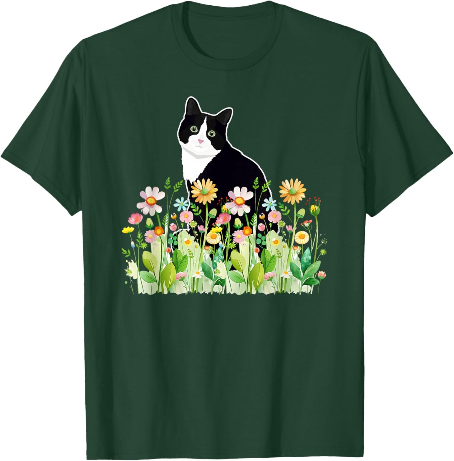 Tuxedo Cat Owner Tuxedo Cat Lover Flowers Tuxedo Cat Mom T-Shirt - T-Shirt | Forest