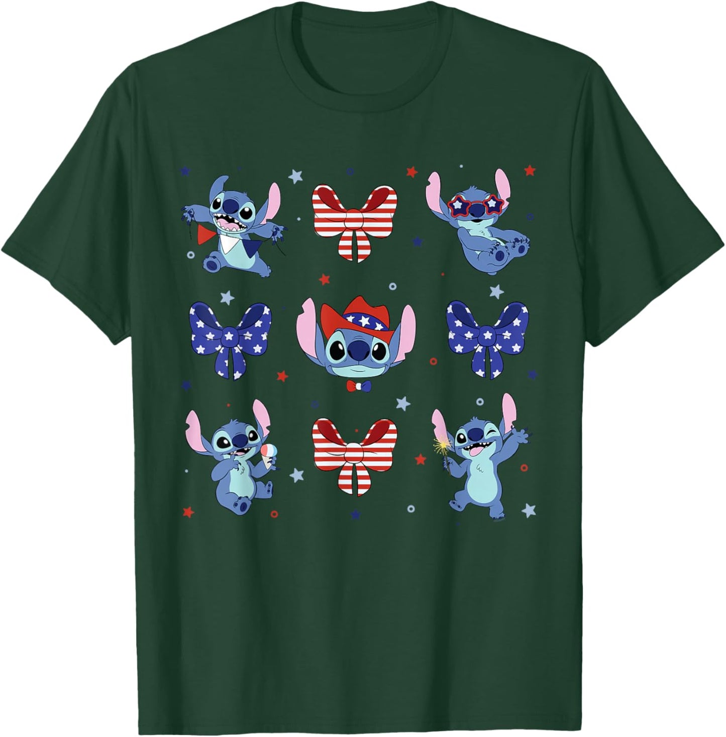 Disney Stitch Americana 4th of July Coquette Bows USA 250th T-Shirt - T-Shirt | Forest