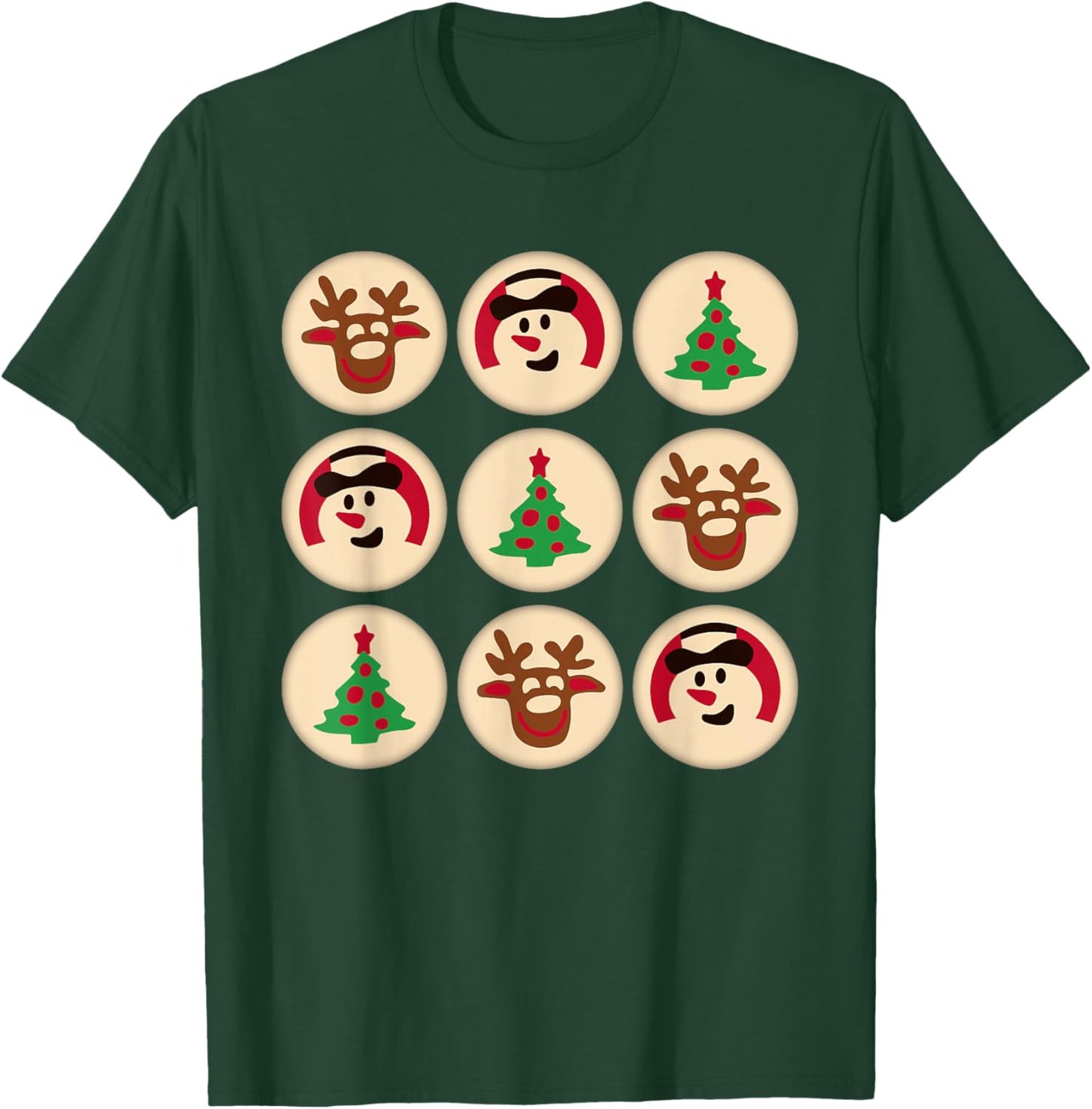 Christmas Cute Sugar Cookie Christmas Tree Snowman Reindeer T-Shirt - T-Shirt | Forest