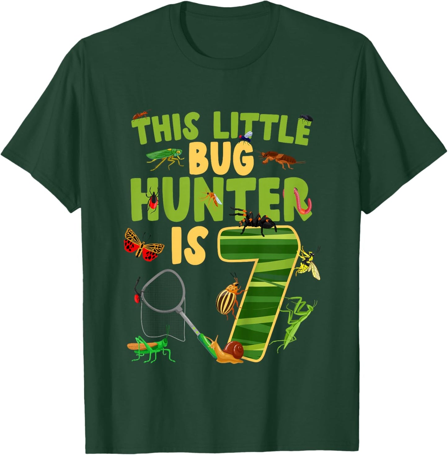 7th Bug Birthday Party Seven Year Old Bugs Birthday T-Shirt - T-Shirt | Forest