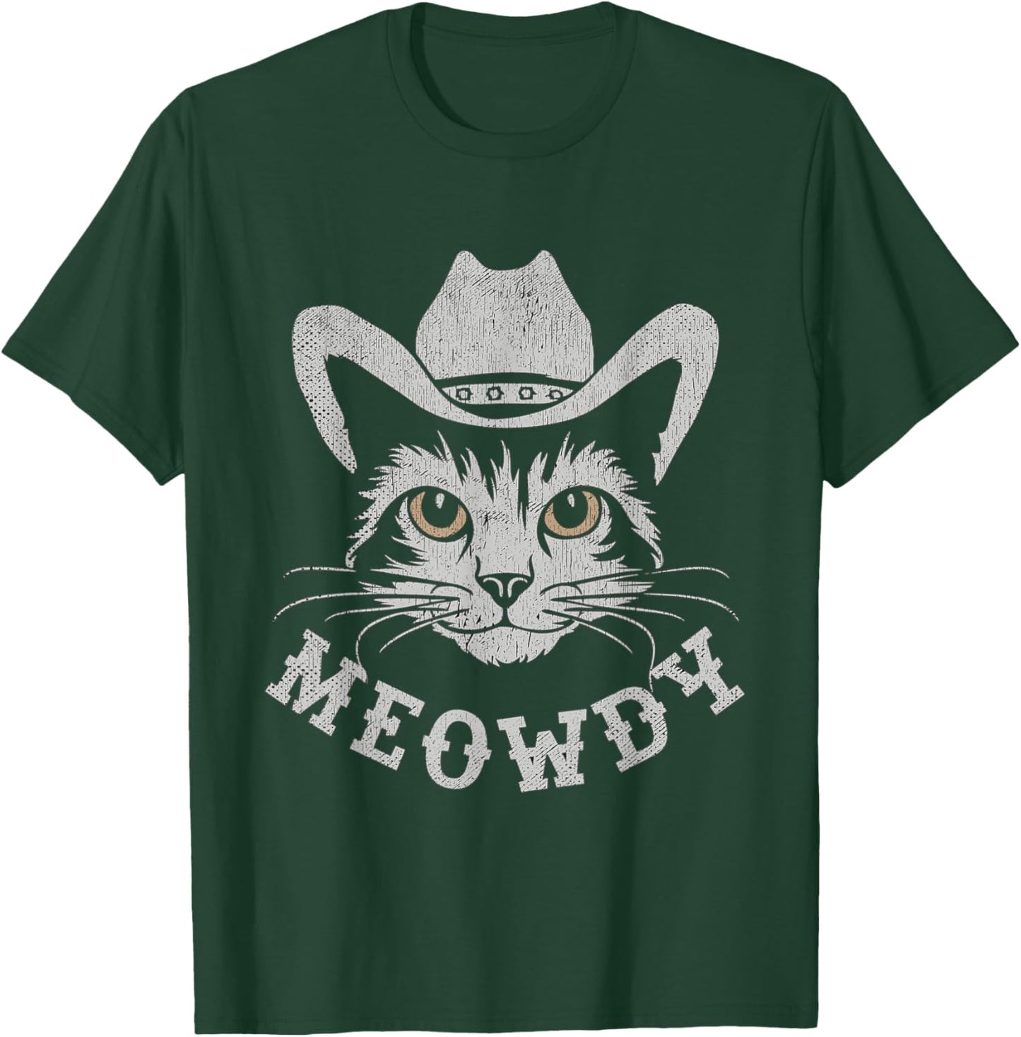 Retro Cowboy Hat Farmer Gifts For Cowgirls Cowboys Meowdy Cat Horse Rider Men Women Kids T-Shirt - T-Shirt | Forest