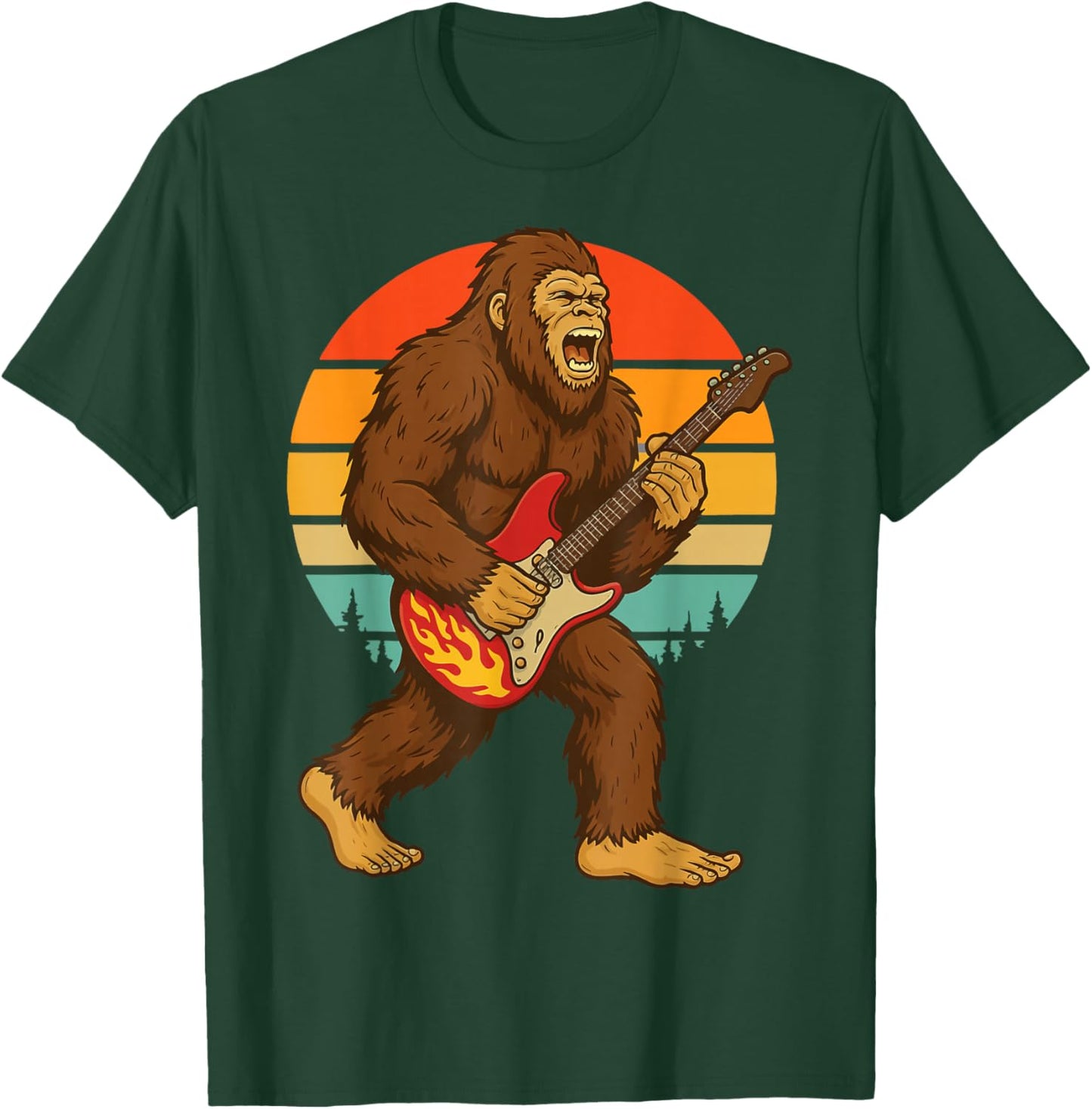 Bigfoot Electric Guitar Retro Rock Music T-Shirt - T-Shirt | Forest